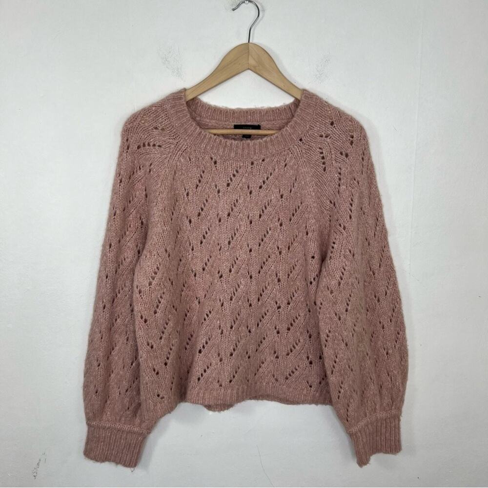 J. Crew Pointelle Heather Pink Crewneck Wool Blend Sweater Size Large - Picture 3 of 13